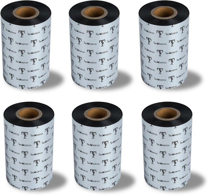 Techbarco 6 Rolls 4.02" x 984' Premium Enhanced Wax Thermal Transfer Ribbon, 102mm x 300m Black Industrial Barcode Label Printer Ribbon - Compatible with Zebra, TSC, GoDex, Citizen, 1" Core - Image 1